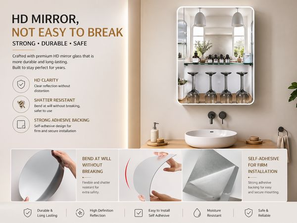 Elegant Oval Acrylic Wall Mirror – Lightweight Stylish Décor Mirror (20×30 cm, Pack of 1)