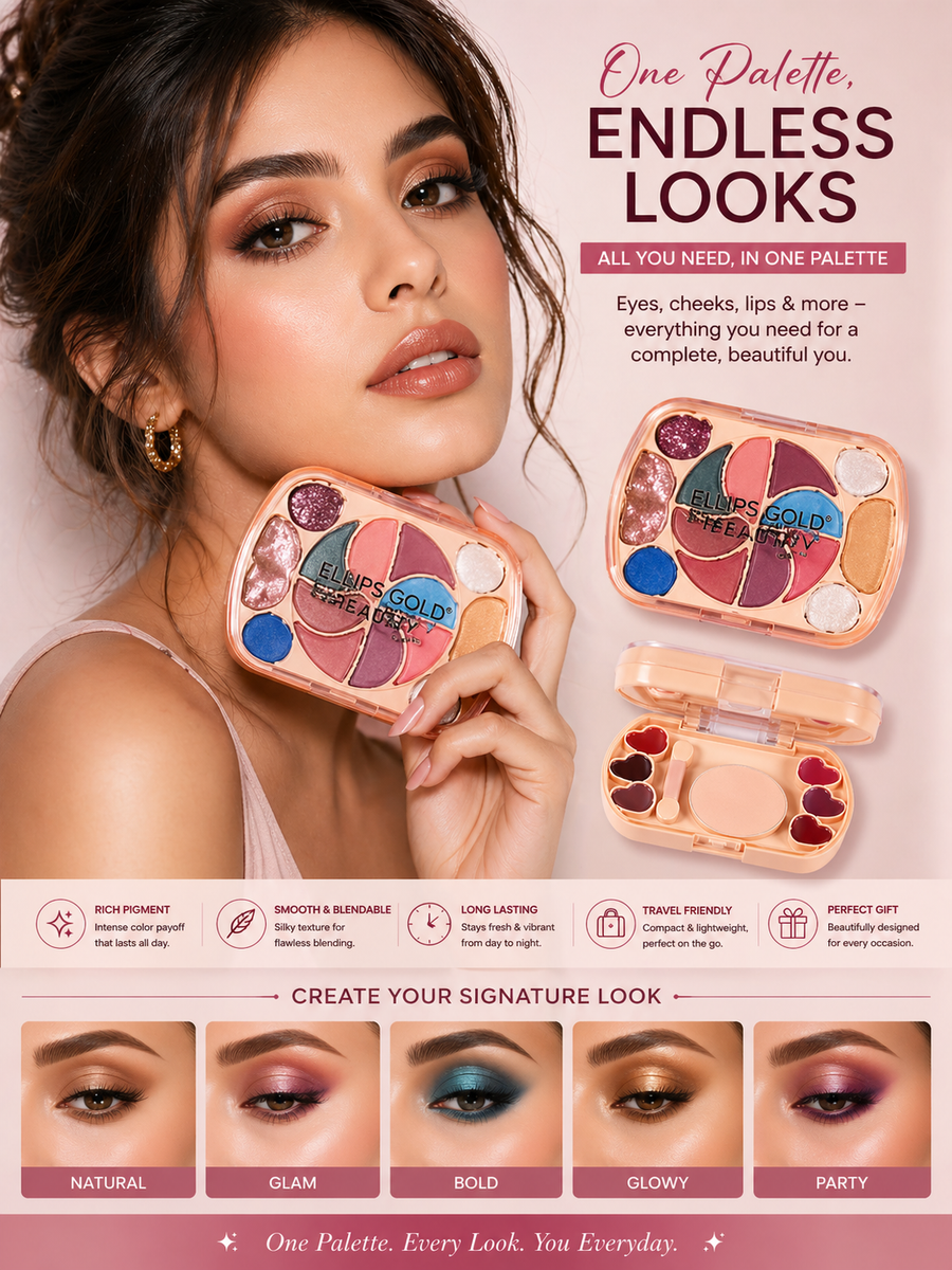 Elpis Gold Long-Lasting Eyeshadow Palette – Multi-Use Shimmer & Matte Shades | Highly Pigmented, Blendable & All-Day Wear
