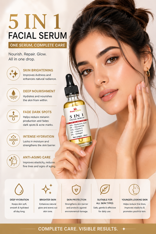 5-in-1 Advanced Facial Serum (60ml, Pack of 2) – Brightening, Anti-Aging & Dark Spot Reduction | Deep Hydration & Skin Repair Formula