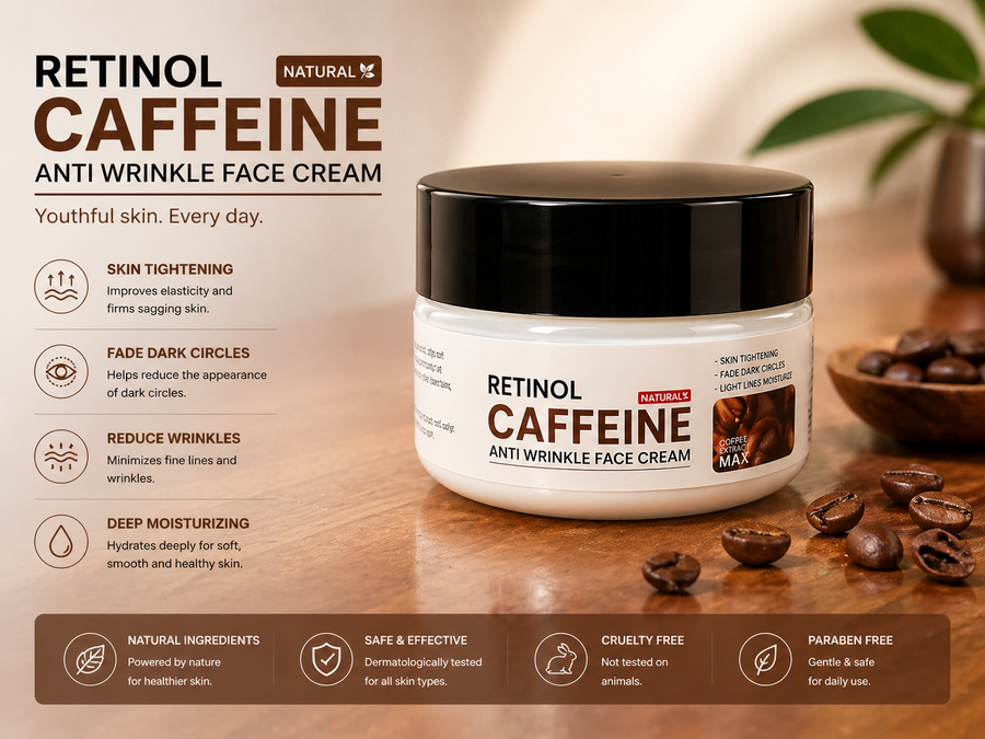 Retinol & Caffeine Anti-Wrinkle Face Cream – Advanced Age-Defying Formula | Brightening, Firming & Deep Hydration Skincare
